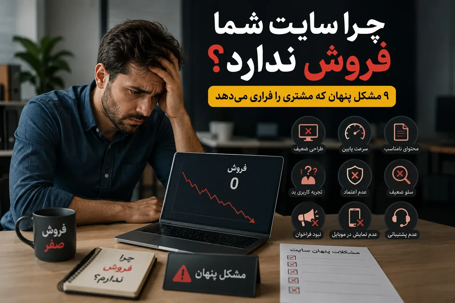 صاحب کسب وکار نگران از فروش صفر سایت و ۹ مشکل پنهان فروش آنلاین